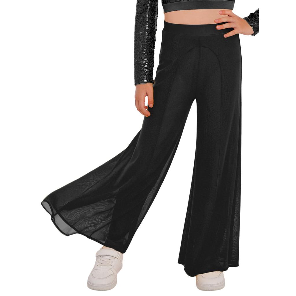 Girls Competition Dance Pants: Elastic Waistband Wide-Leg Mesh with Built-In Briefs for Lyrical Performance