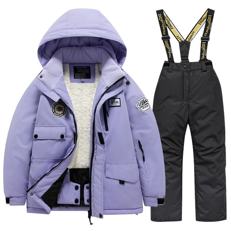 Kids Ski Suit Waterproof Windproof Winter Warm Thickened Snow Jacket Pants Set Boys Girls