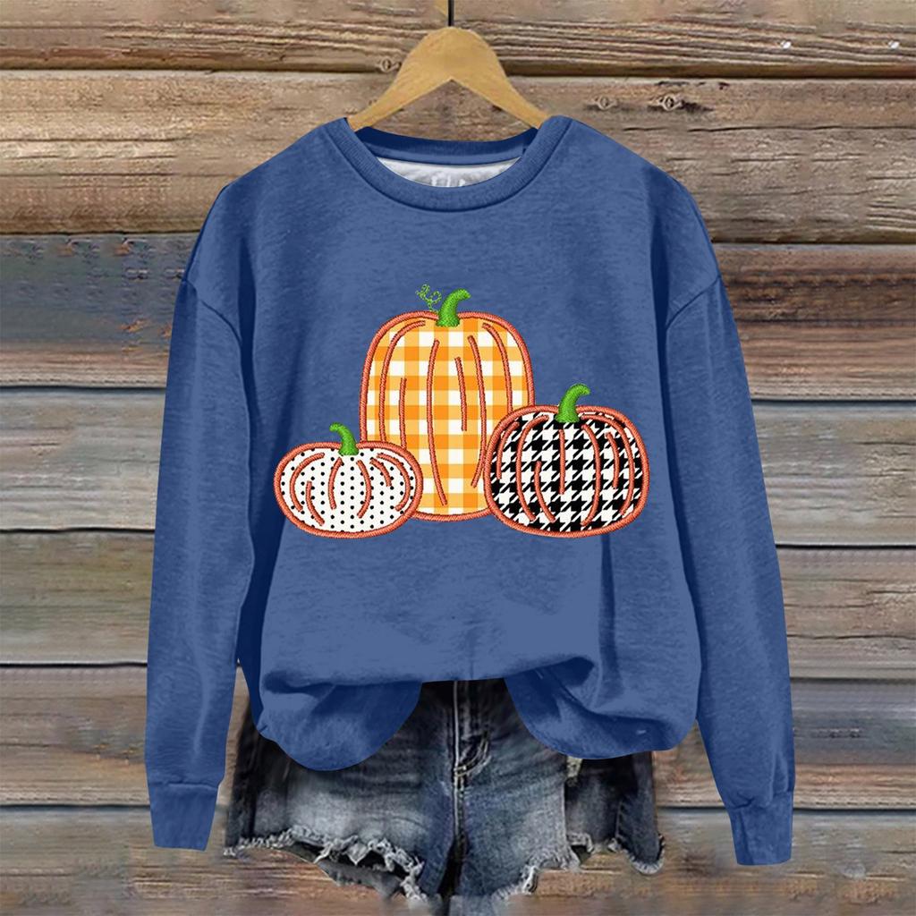 Женская мода Хэллоуин с длинным рукавом с принтом Свободная толстовка с круглым вырезом Топ