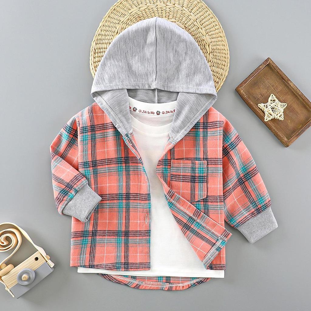2025 Kids' Plaid Hooded Long-Sleeve Cardigan - Spring/Autumn Fashion