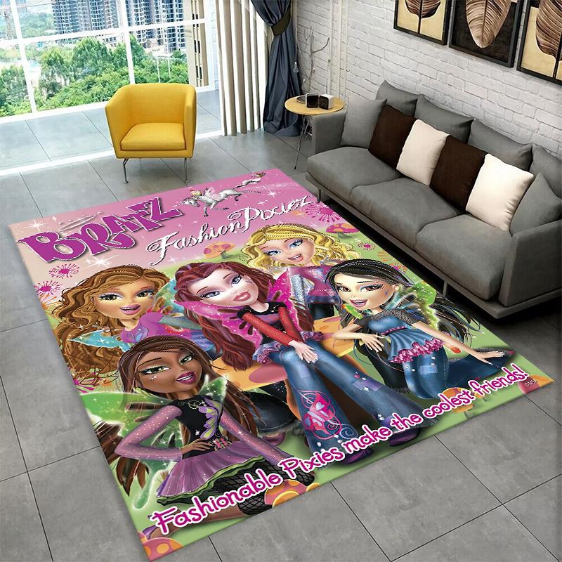 Bratz Doll Kawaii Girl Cartoon Carpet Rug for Playroom Bedroom Living Room Sofa Home Decor,kid Game Area Rug Non-slip Floor Mat