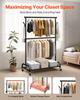 Clothes Rack, Rolling Clothing Garment Rack with Adjustable Crossbar and Side Hooks, 68 kg Load Capacity, Heavy Duty Carbon Steel Clothing Racks with