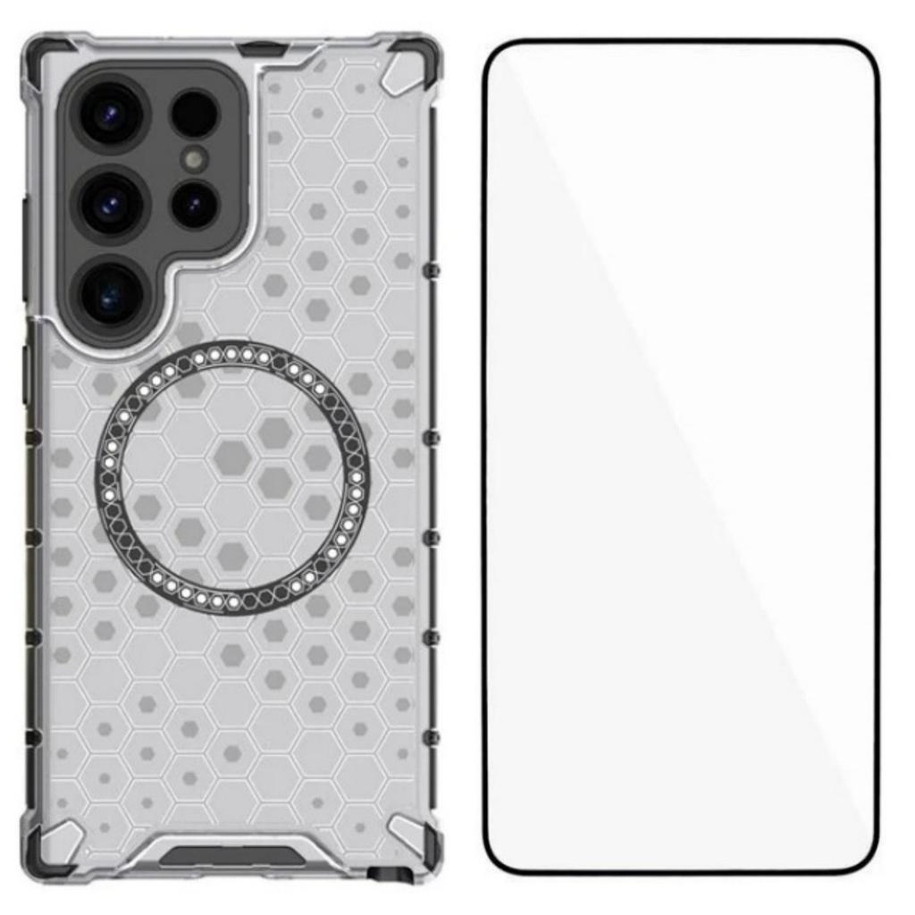 WANLONFENG FC Series For Samsung Galaxy S25 Ultra Case Compatible with MagSafe TPU+PC Phone Cover with Tempered Glass