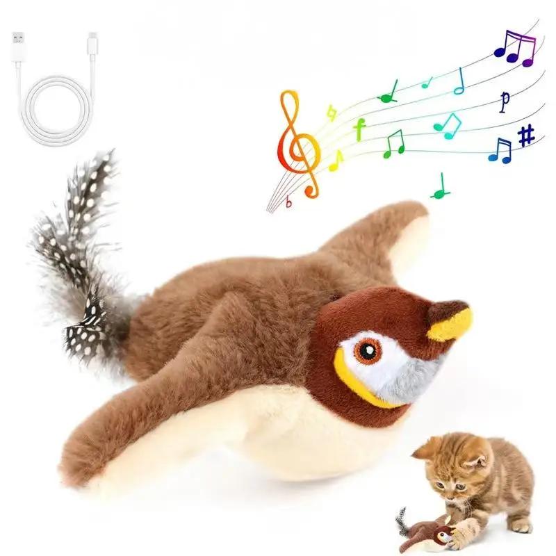 Interactive Cat Toy Flapping Bird with Catnip Rechargeable Simulation Bird Cat Toys Touch Activated Fluffy Plush Toys for Cats
