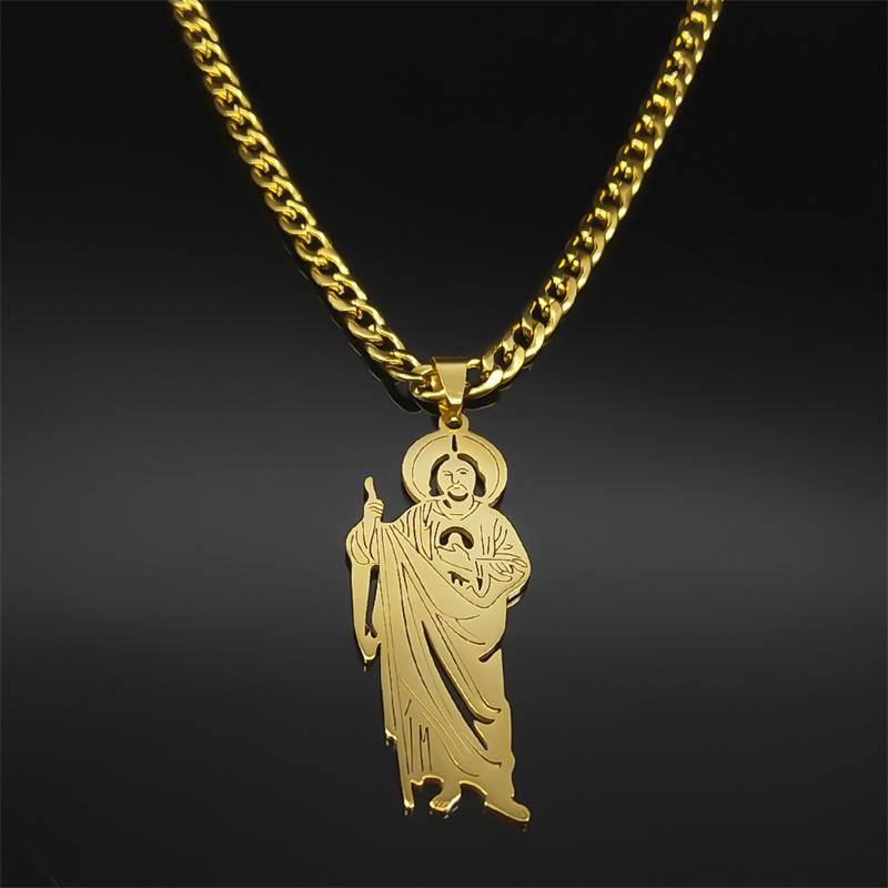 San Judas Tadeo Necklace Hollow Religion Pendant Stainless Steel Chain Saint Jude Thaddeus Necklaces Jewelry Party Gift ZZZ697