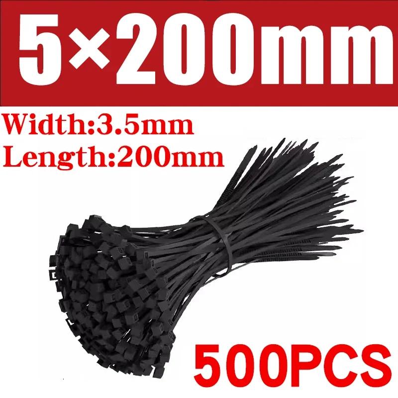 500/1000PCS Self-locking Plastic Nylon Tie Black Zip Wraps Strap Nylon Cable Tie Set Fastening Ring Loop Wire Wrap