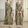 Women's New Color V-neck Retro Long Skirt Cotton Linen Dress