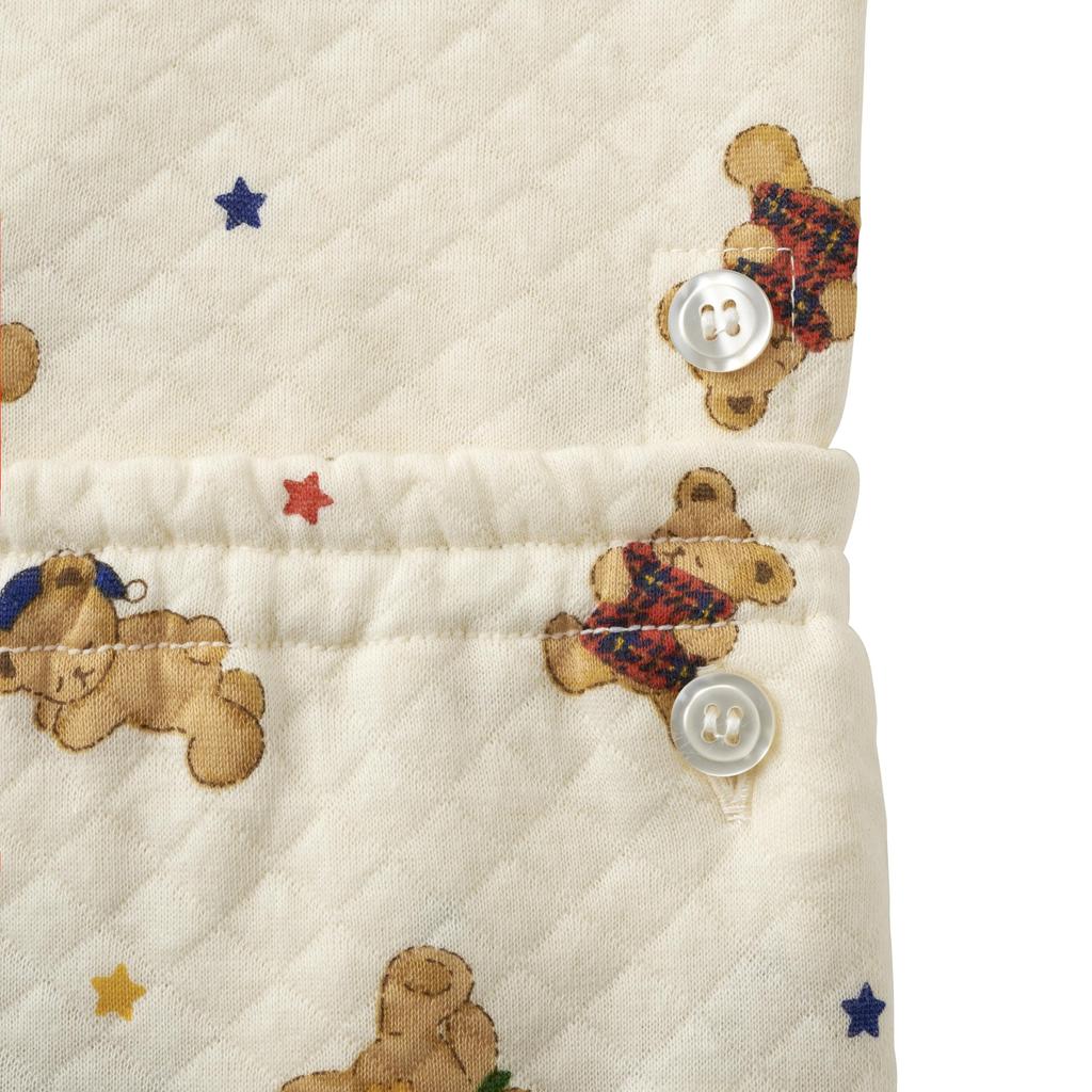 MIKI HOUSE Пижама с длинным рукавом с принтом медведя, открытая, сделано для мальчиков и младенцев, антибактериальная, цвета слоновой кости, одежда для дома, с принтом по всей поверхности, спереди, Япония, для девочек,