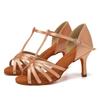 Women Latin Dance Shoe Satin Sandal Ladies Latin Dancing Shoes 8.5cm Heel High Heel Soft Sole T Bar Indoor