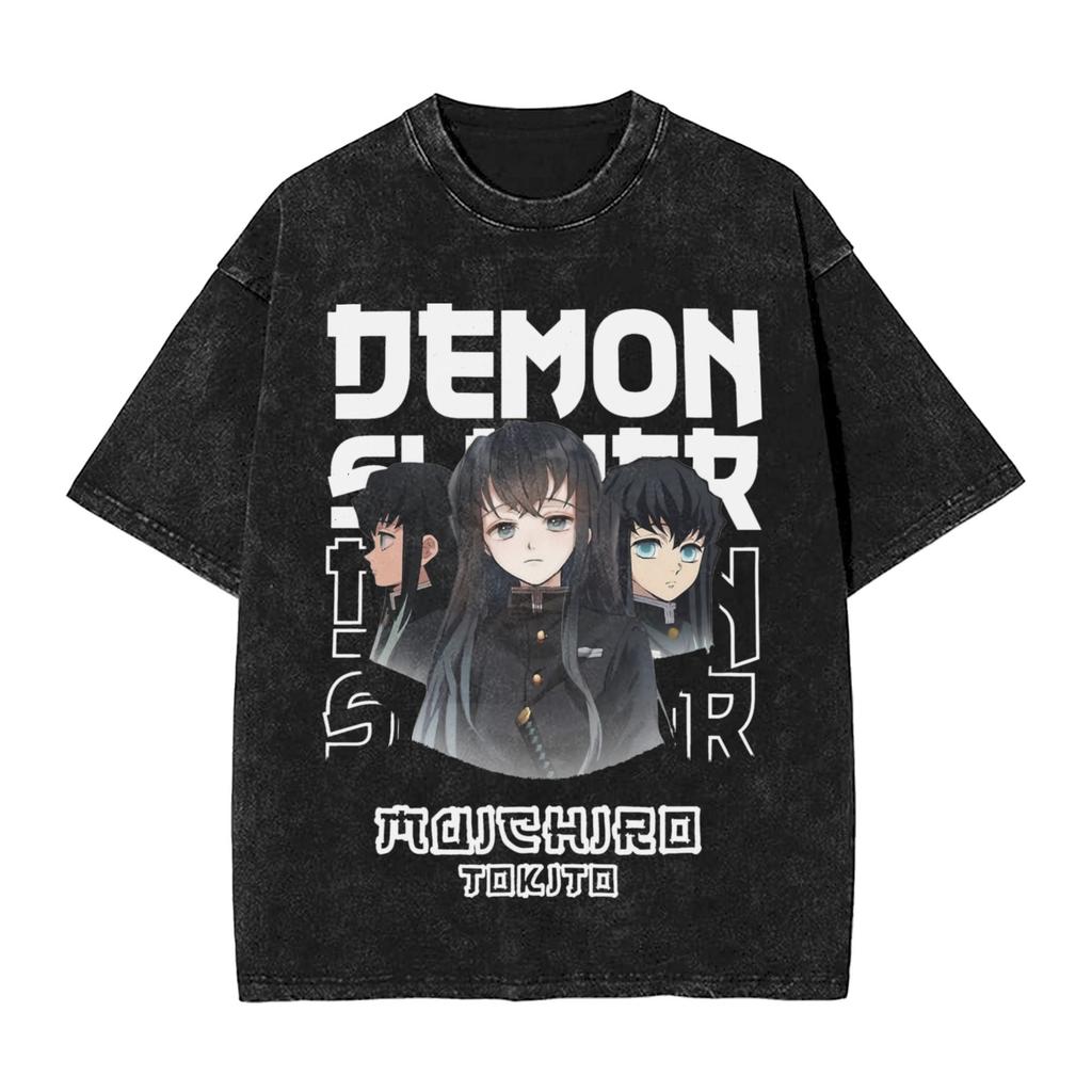 Demon Slayer Tokito Muichiro Mist Breathing Printed Tshirt Mens and Womens Washed Tshirt High Quality Vintage Cotton Tshirt