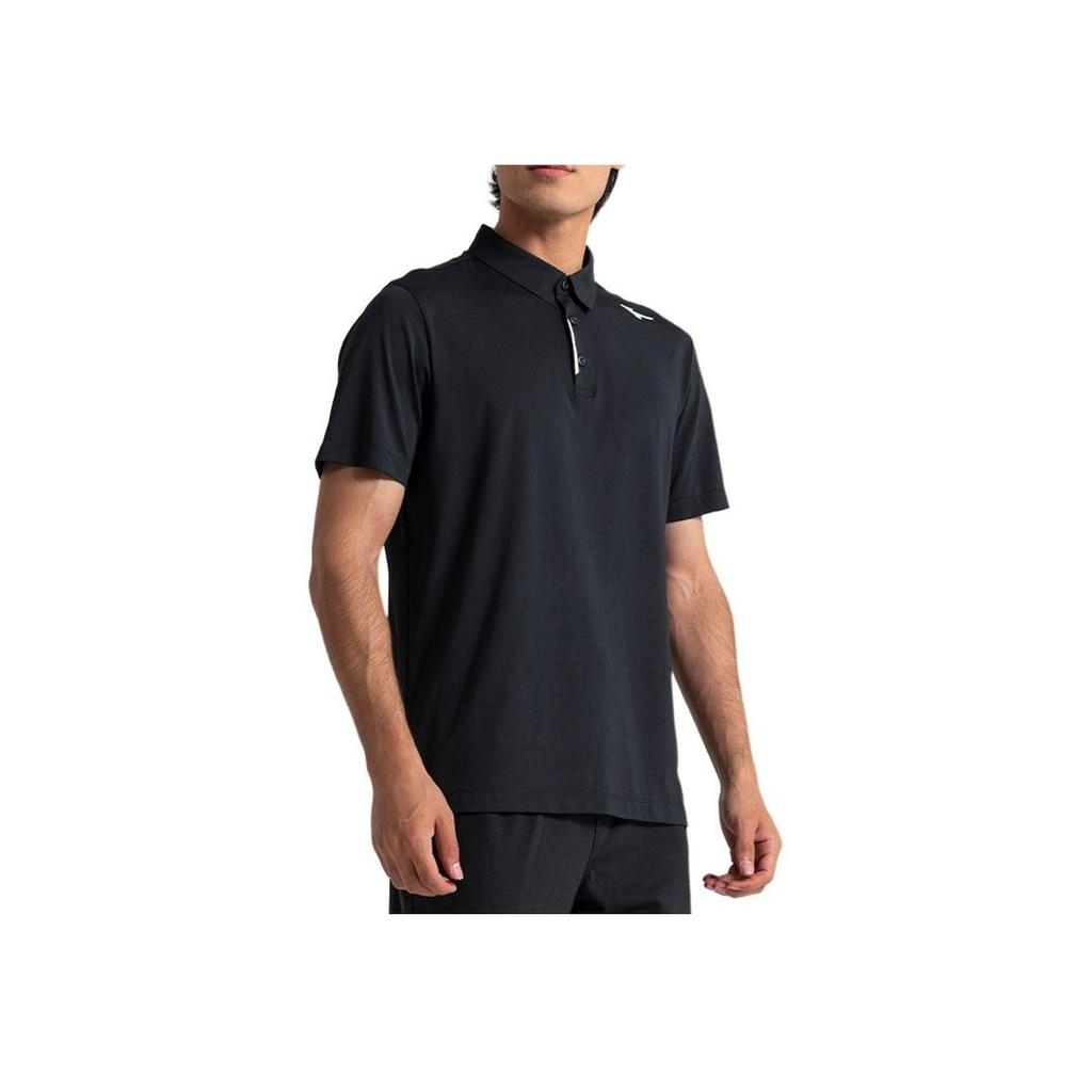 Mizuno Essential Series Solid Color 3D Logo Design Casual Cool Breathable Short Sleeve Polo Shirt Men Polo Shirts Black K2CA41E2-09