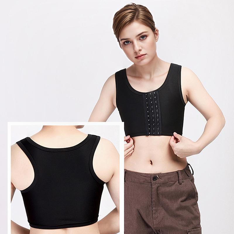 1Pc Breast Front Buckle Polyester Solid Color Lesbian Tomboy Strengthen Flat Chest Binder Short Vest Underwear Trans