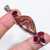 Natural Noreena Jasper, Garnet 925 Sterling Silver Jewelry Pendant 2.96" P0i74