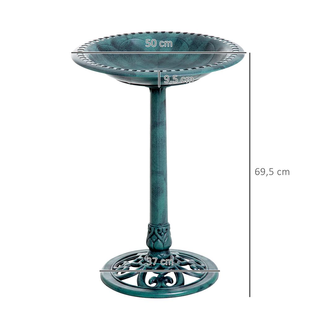 Garden Bird Bath Outdoor Decrative Garden Feeder Stand with Scallop-like Pattern. Time-Worn Finish. 50cm. Green