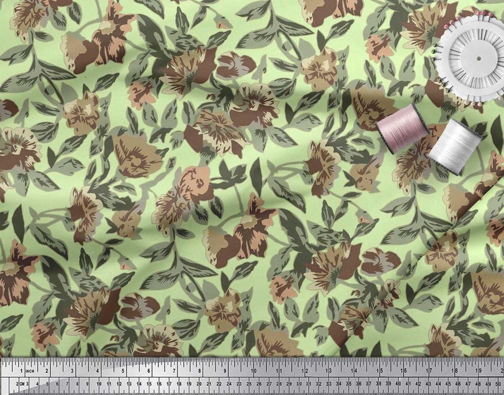 Soimoi Ткань из хлопчатобумажного батиста с рисунком в виде листьев и цветочного декора, метр 42 дюйма
