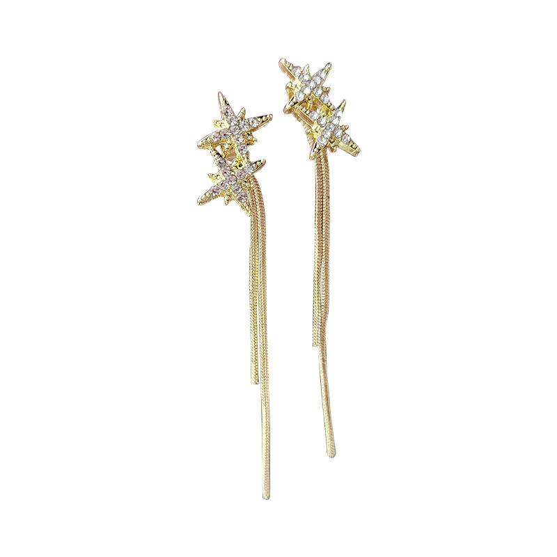 925 Серьги-гвоздики женские октаграммы длинные серьги с бахромой модные универсальные тонкие серьги женские украшения для ушей