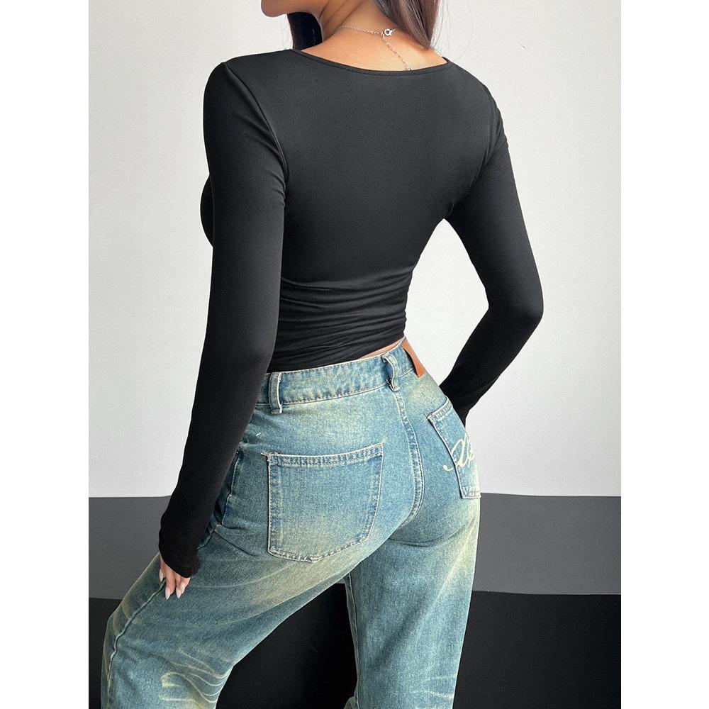 Женские повседневные футболки с длинным рукавом весна-осень однотонные облегающие свитера футболки рубашки женская уличная одежда базовые футболки топы повседневные