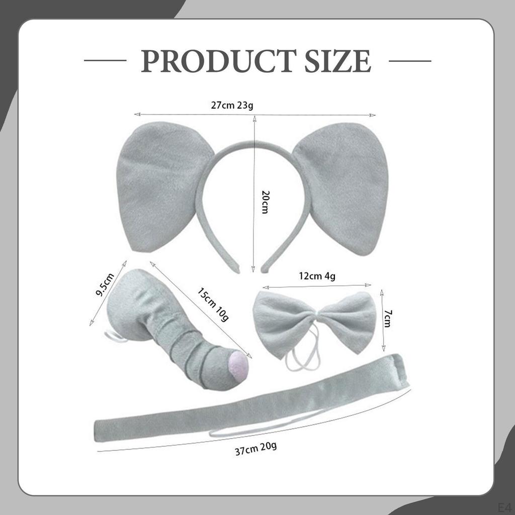 Animal Elephant Costume ,Ears Headband Bowtie Tail Nose,
