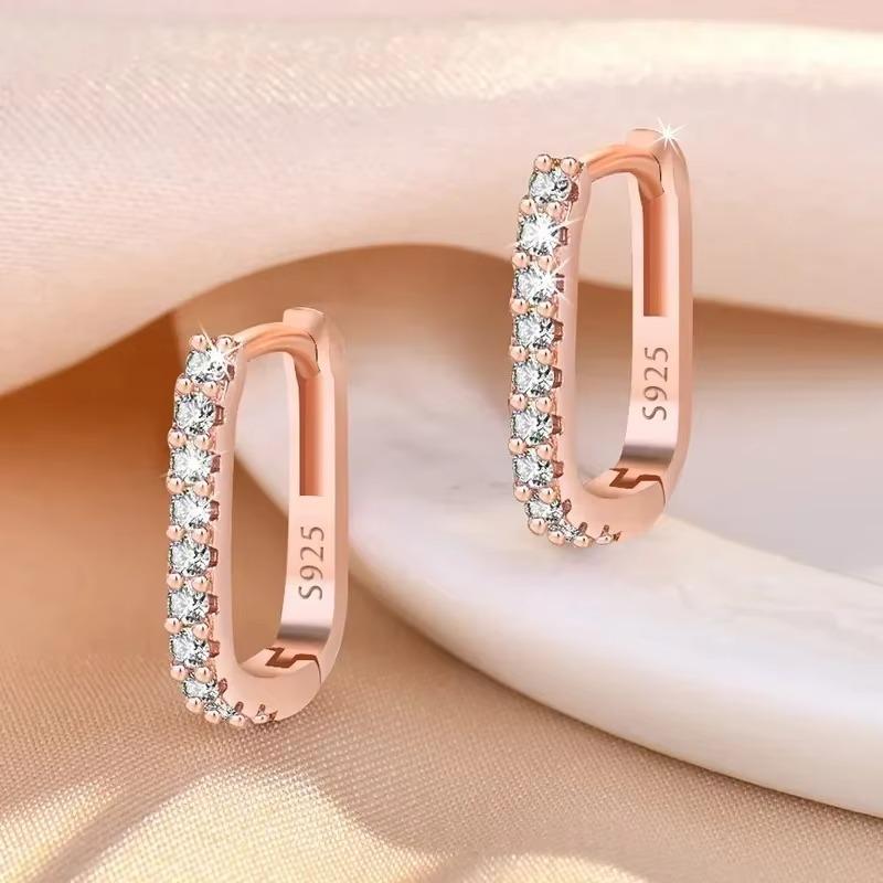Серьги-кольца из серебра 925 пробы для женщин Модные Роскошные Серьги с Кристаллами Циркония Вечеринка Свадьба Универсальные Украшения