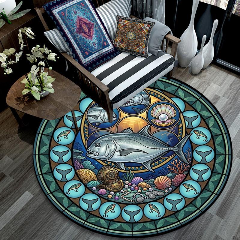 Marine Life Glass Round Area Rug Under Office Chairs Bedroom Living Room Home Decor