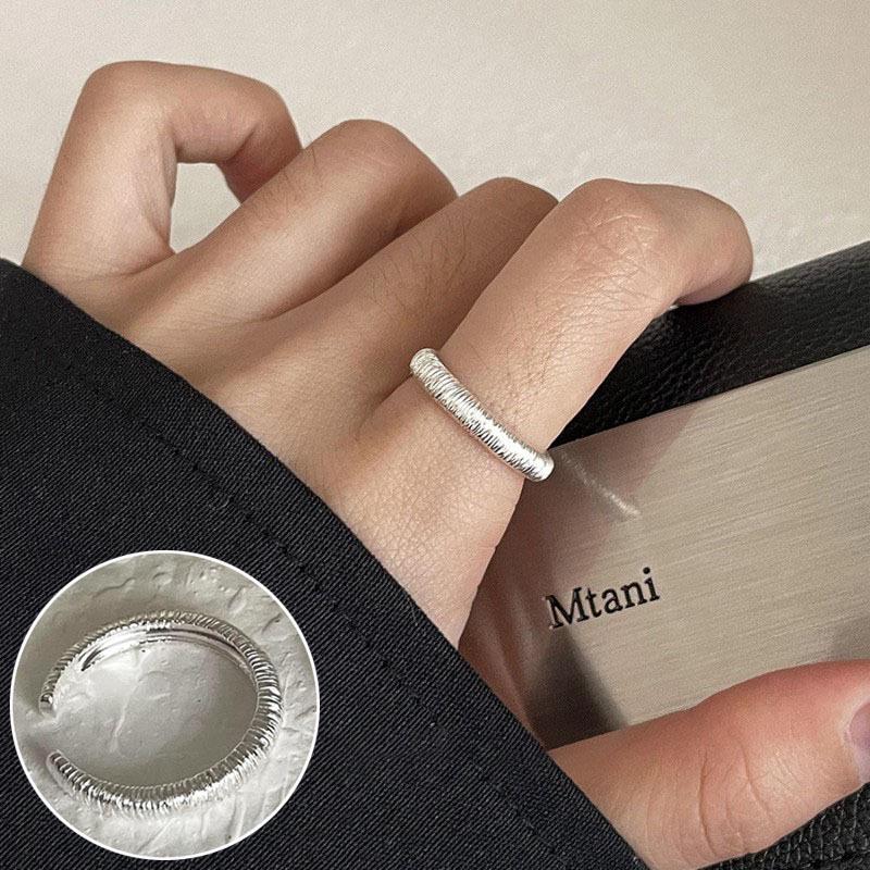 Women's Wide Band Geometric Frosted Matte Open Ring, S925 Silver Plated Creative Index Finger Design