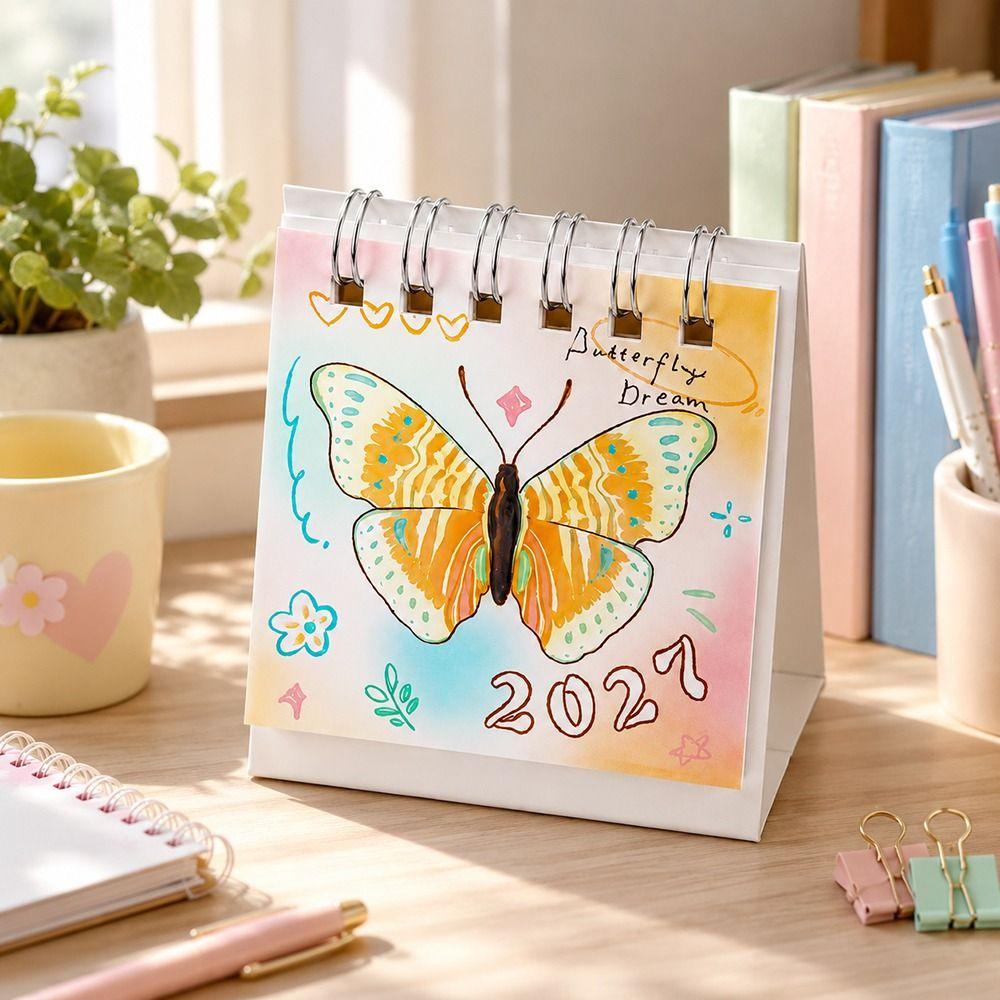 Butterfly Pattern Flip Calendar Portable Desktop Planner 2027 Desk Calendar Daily Planning