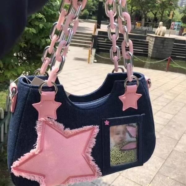 2024 Y2K Сумочка-боль из денима для горячей девушки, Одноплечная японская сумка-мессенджер - Секонд-хенд, Оригинальный дизайн