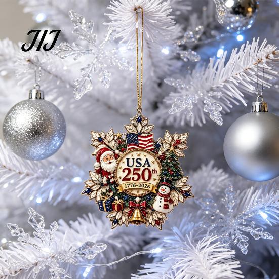 Acrylic Santa Pendant Decorations Christmas Hanging Ornament, Double Side Printed 250th Anniversary Whimsical Tree Baubles for Tree, 2D Flat