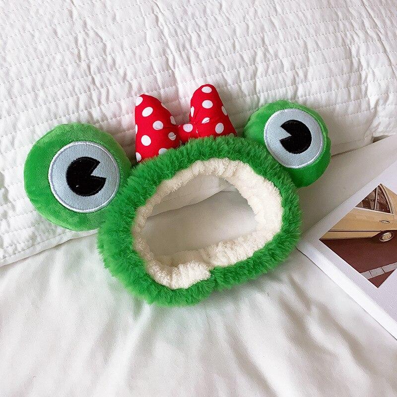 Мультяшные большие глаза лягушки, плюшевые обручи для волос с бантом для женщин, сладкий макияж, повязка для волос, повязка на голову, аксессуары для волос для девочек, корейские головные уборы