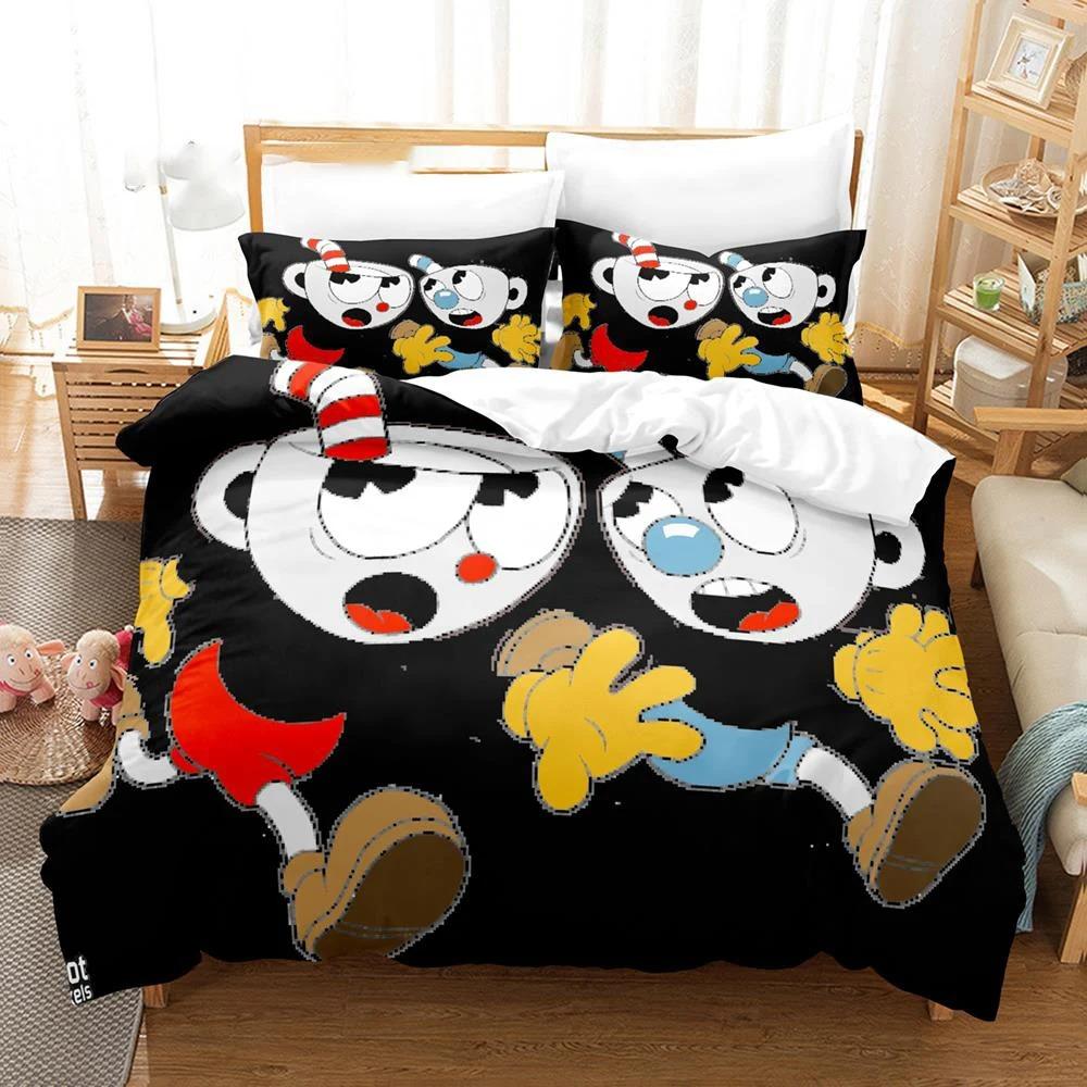 Cartoon Cuphead Show Комплект постельного белья для мальчиков и девочек Twin Queen Size Пододеяльник Наволочка Кровать для детей и взрослых Мода Домашний текстиль Текстиль