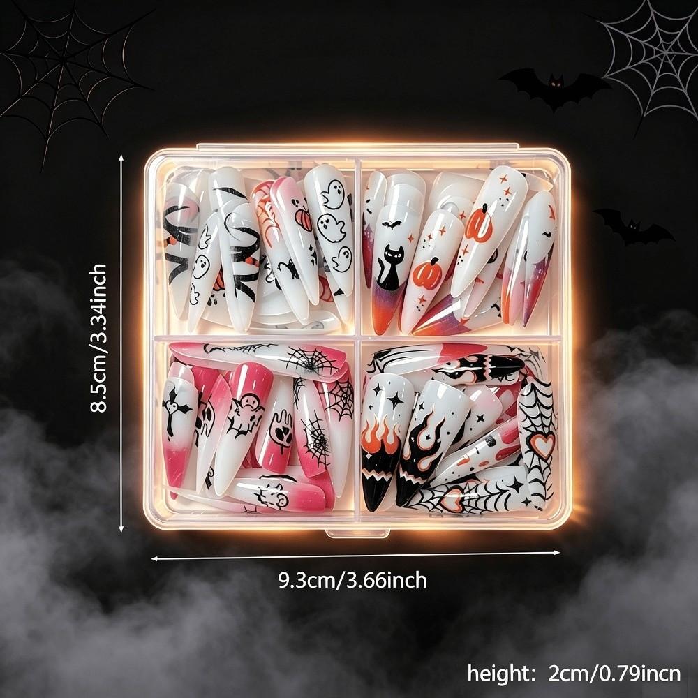 96pcs Glow in Dark Halloween Nails 3D Ghost Pumpkin Skull False Nails Full Cover Fake Nails  Party