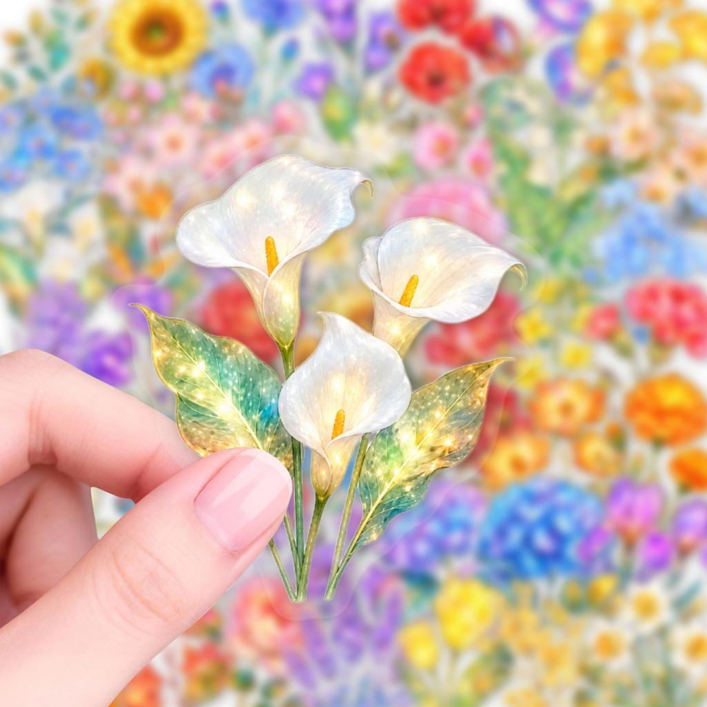 50Pcs/Set Dazzling Flowers PET Stickers Waterproof DIY Fashion Decals Journal Stickers