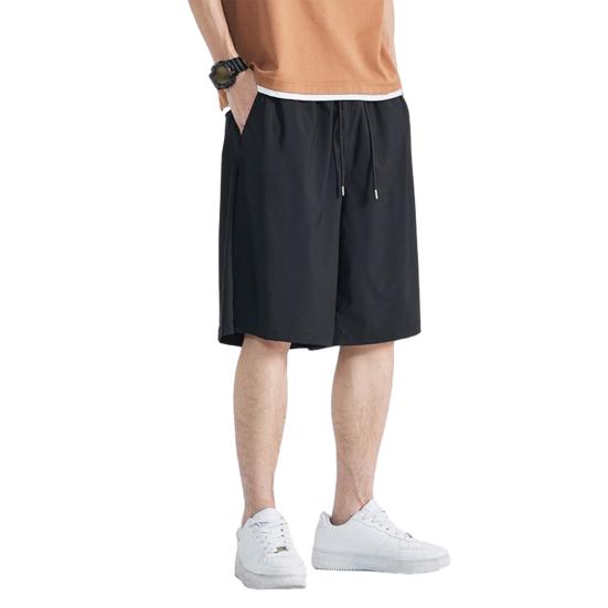 Men Shorts Adjustable Drawstring Waist Casual Trousers with Reinforced Pockets Solid Color Wide Leg Summer Sport Shorts