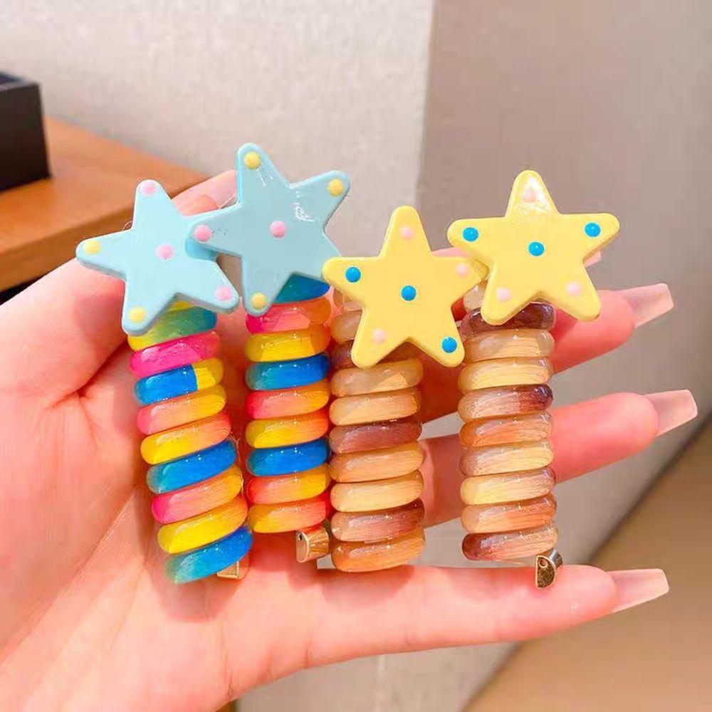 Звездный Радужный Кольцо для Волос Конфетный Цвет Спиральная Пружина Веревка для Волос Милая Телефонная Линия Веревка для Волос Платформа