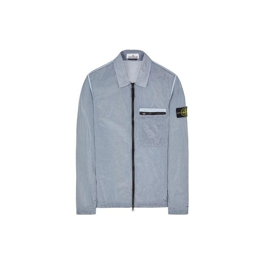 STONE ISLAND Металл Нейлон Серия Однотонный Воротник поло Одинарный карман Логотип Куртка с длинным рукавом Мужские куртки Небесно-голубой 801511219-V0041