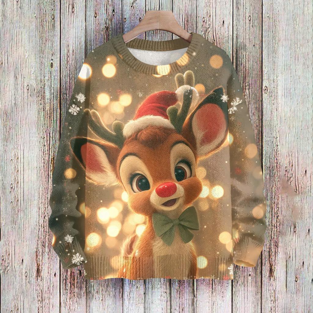 Рождественские толстовки для женщин Вязаный свитер Милая рубашка Осенний свитер с круглым вырезом Топы