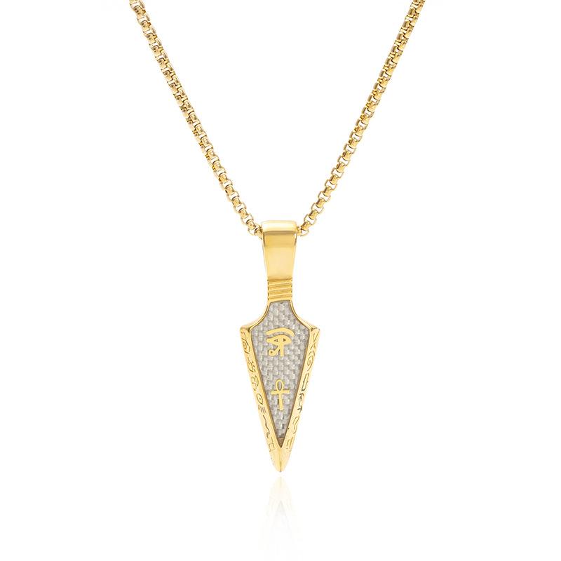 Horus Eye Ankh Spearhead Pendant Stainless Steel Necklace with Carbon Fiber Inlay Titanium Steel Mens Jewelry