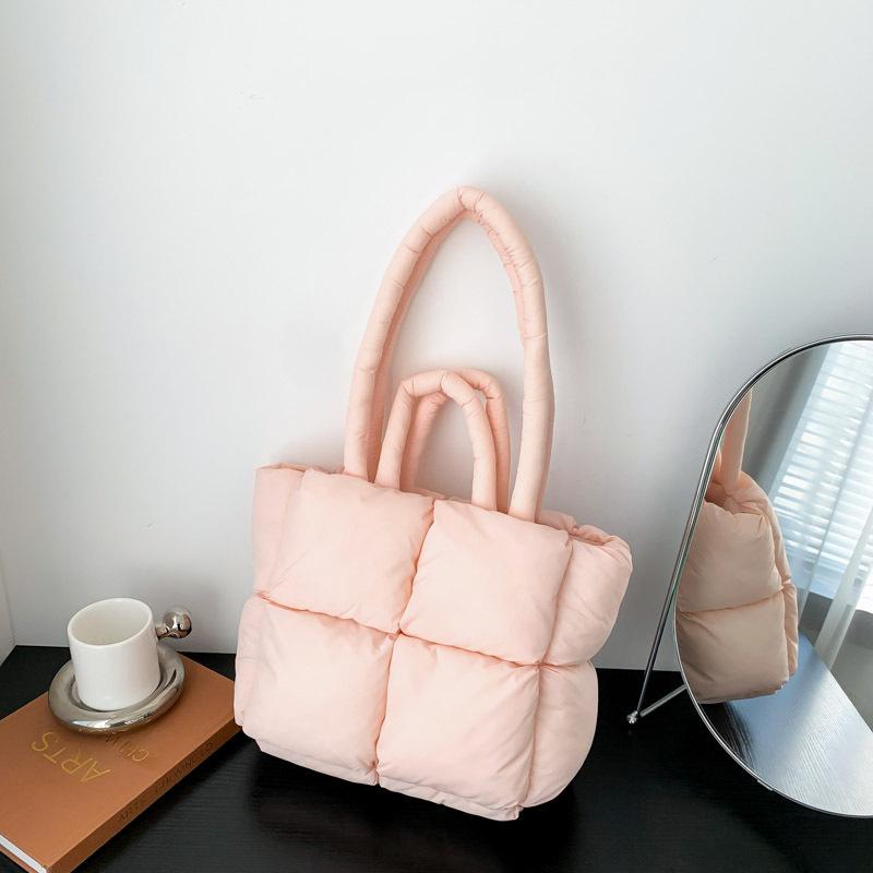 Пуховая сумка, хлопковая одежда, сумка-тоут, высокая версия, женская сумка из хлопка с клетчатым наполнителем, модная сумка через плечо.
