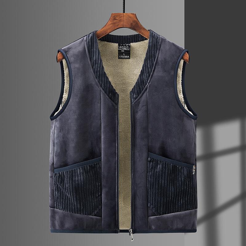 Бархатный жилет из баранины большого размера, мужской свободный терможилет плюс бархатный утолщенный бархатный жилет из серебристой лисы