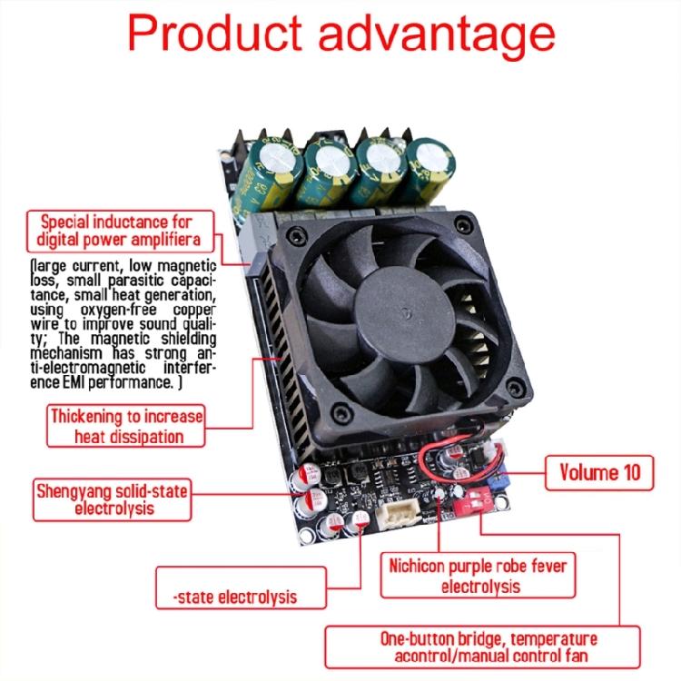 Плата цифрового усилителя ZK-3002 300 Вт x 2 Стереоусилитель Плата Чип TPA3255 со встроенным охлаждающим вентилятором для отвода тепла