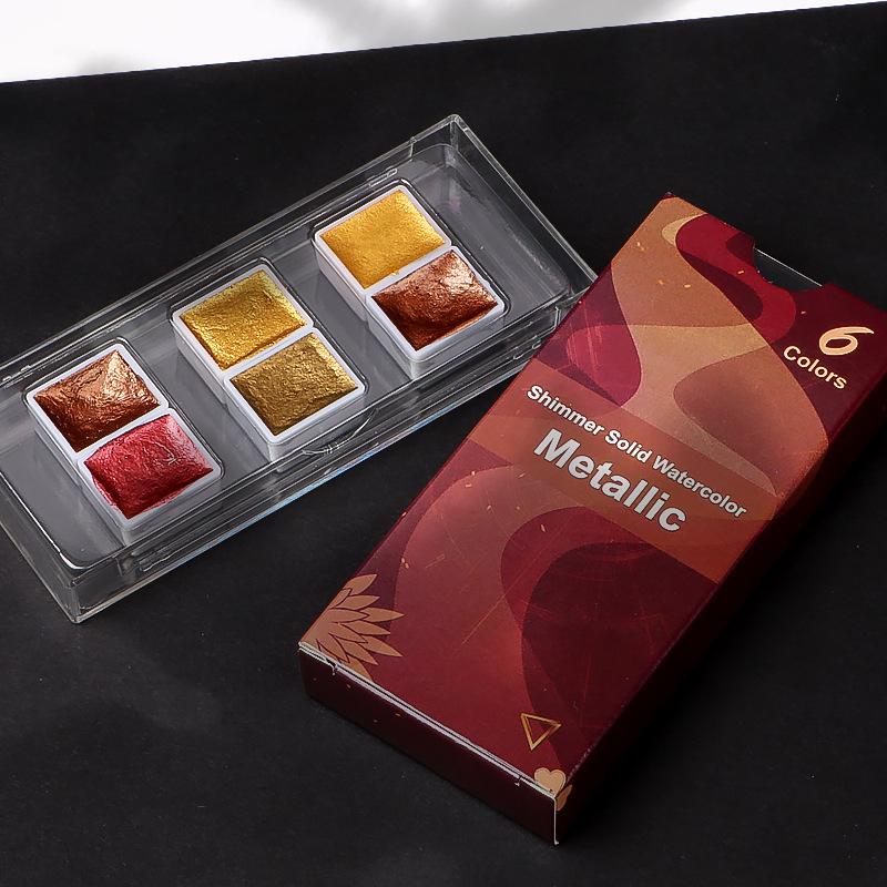 Набор акварельных красок 6/12 цветов с металлическим блеском для художников, школьные канцелярские принадлежности, инструмент для граффити, твердый пигмент, товары для рукоделия