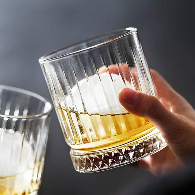 2pcs Set 13OZ Whiskey Glasses Tumbler Diamond Carved Wine Cups Crystal Barware Light Luxury Beer Mug Transparent Cocktail Glass