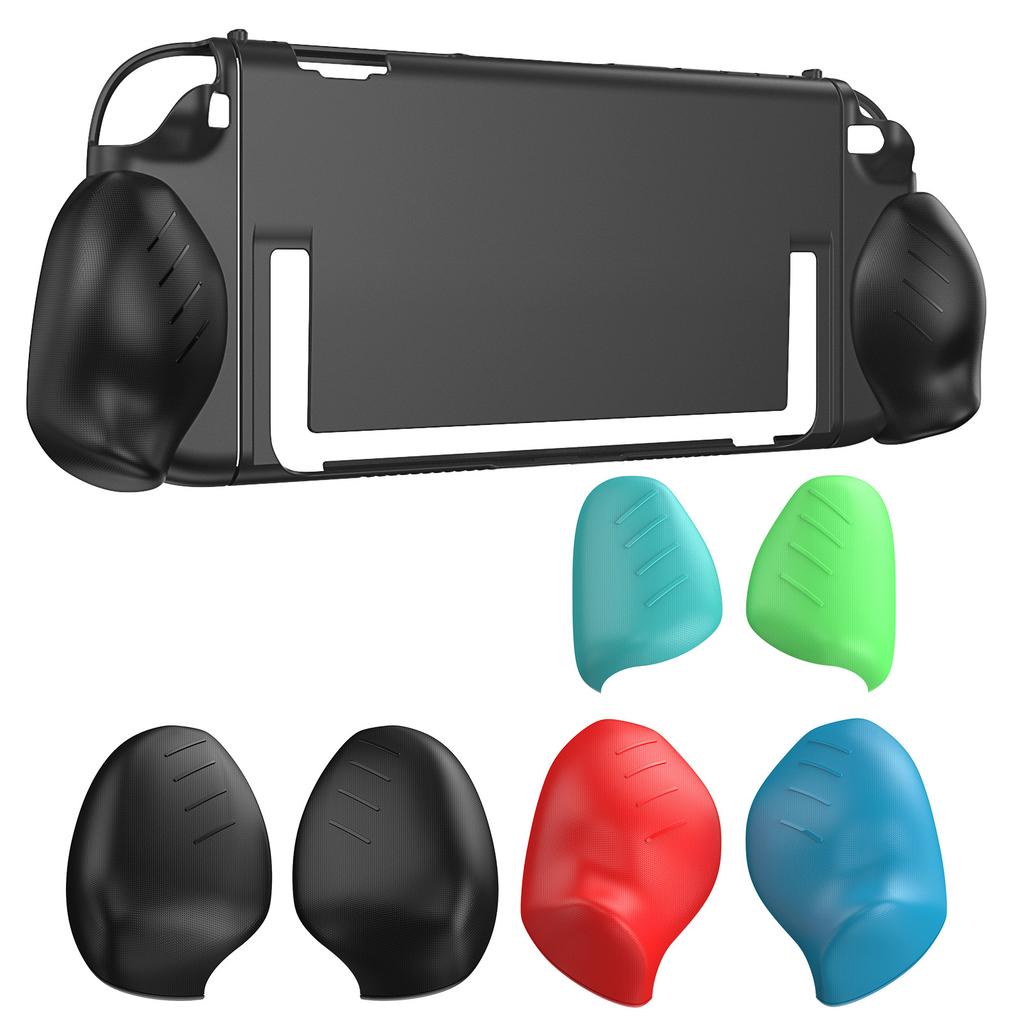Switch 2 Transparent Case with 6 Interchangeable Grip Covers (3 Thickness Sets) - Anti-Slip Texture, Magnetic & Dock Compatible