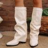 2025 Осень/Зима Новые Заостренные Ботильоны до середины икры Большого размера на толстом каблуке Модные женские