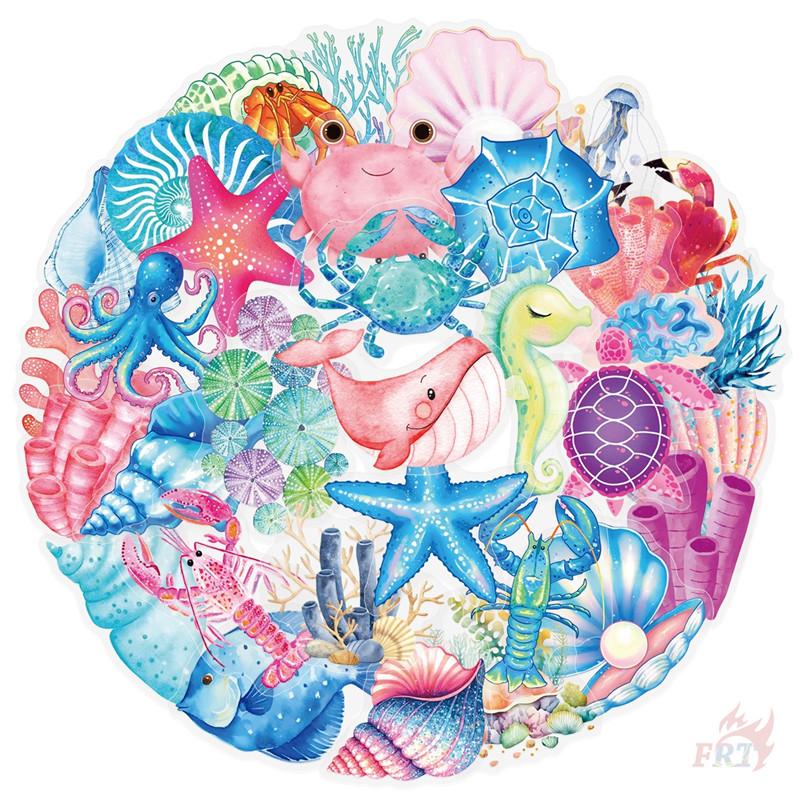50Pcs/Set Watercolor Marines Animals Series 01 PET Stickers Waterproof DIY Fashion Doodle Decals Stickers