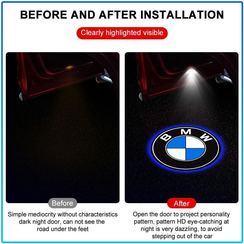 Для BMW X3 X5 X6 X1 X4 F20 F30 G20 F31 F34 F10 G30 F11 F25 I3 M3 M4 1 3 5 Серии E46 E39 2 шт. Светодиодная подсветка эмблемы двери автомобиля Лазерный проектор приветственной лампы