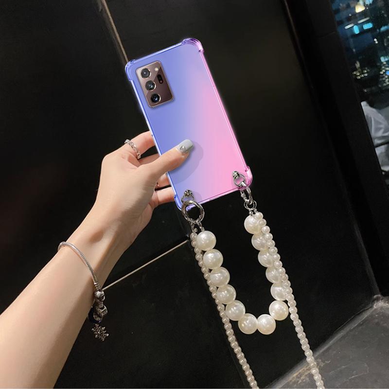 Чехол для телефона с жемчужным ремешком и ожерельем через плечо для Samsung Galaxy Note 20 Ultra 10 plus lite 9 8, браслет-цепочка с градиентом, задняя крышка