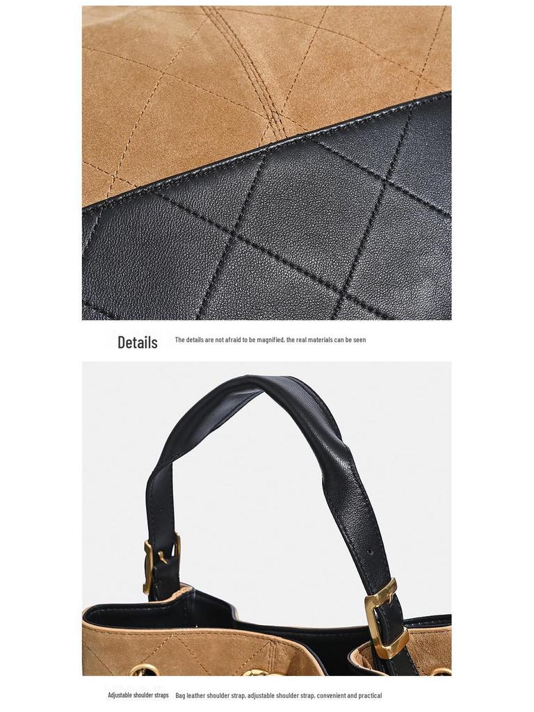 Chic Retro Suede Diamond Pattern Leather Tote Bag for Women