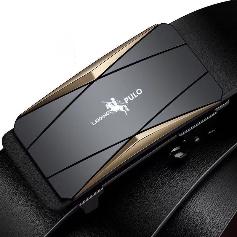 PULO Men's Automatic Leather Buckle Belt Casual Business Trendy New Men's Versatile Pure Cowhide Pant Belt