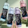 1PC Black Panther With Blue Rose 750ml Color Plastic Sports Water Bottle Leakproof Flip Straw Lid Suitable for Sports Office Home Use
